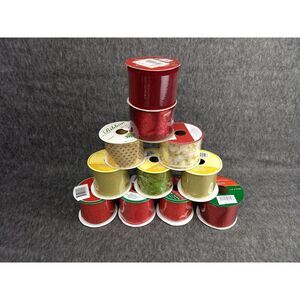 Metallic Ribbon Wired 2"-2 1/2" Assorted Craft Gift Wrap Christmas‎ Lot/11 NEW